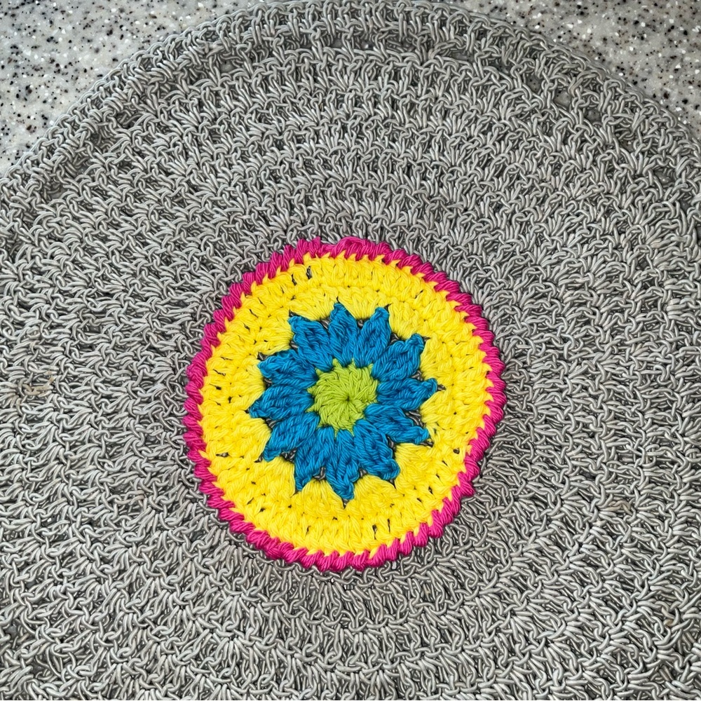 Handmade Crochet Coaster set Boho Festive colorful Mexicana style Flower Mug Rug - Picture 4 of 7